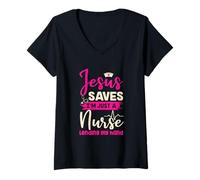 Womens Christian Nurse Jesus Saves I’m Just A Nurse Lending My Hand V-Neck T-Shirt