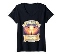 Womens Christian Parenting is My Ministry Father's Day Dad Papa God V-Neck T-Shirt