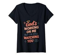 Womens Christian Petty Prayed Up Faith Humor Sass God Knows Me V-Neck T-Shirt