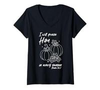 Womens Christian Pumpkin Praise Him in Every Season Psalm 34:1 Tee V-Neck T-Shirt