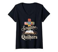 Womens Christian Quilting Grandma Scripture Bible Faith V-Neck T-Shirt