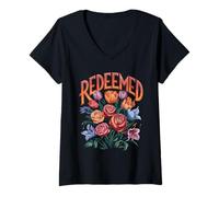 Womens Christian Redeemed Scripture Inspirational Quote V-Neck T-Shirt