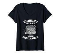 Women's Christian Run Clubs Running The Race with Endurance V-Neck T-Shirt
