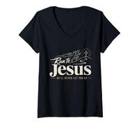 Women's Christian Runner Faith Path Toward Jesus Message V-Neck T-Shirt