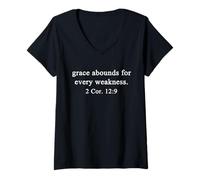 Womens Christian Shirts Grace Abounds for Every Weakness Worship V-Neck T-Shirt