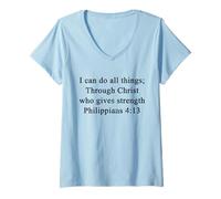 Womens Christian Shirts I Can Do All Things Philippians 4:13 Jesus V-Neck T-Shirt