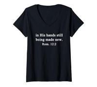 Womens Christian Shirts in His Hands Still Being Scripture Worship V-Neck T-Shirt