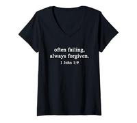Womens Christian Shirts Often Failing Always Forgiven Worship Faith V-Neck T-Shirt
