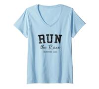 Womens Christian Shirts Women Men Run The Race Christian Marathon V-Neck T-Shirt
