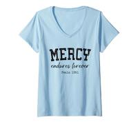 Womens Christian Shirts Women Mercy Endures Forever Worship Jesus V-Neck T-Shirt