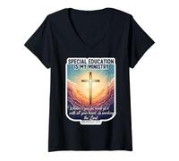 Womens Christian Special Education is My Ministry Teacher Educator V-Neck T-Shirt