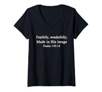 Womens Christian T-Shirt Fearfully Wonderfully Made Psalm 139:14 V-Neck T-Shirt
