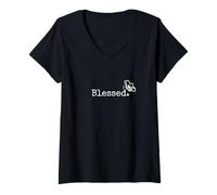 Womens Christian T Shirt Simple Blessed Butterfly Inspirational V-Neck T-Shirt