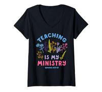 Womens Christian Teacher Teaching Ministry Wildflower Jesus Pastor V-Neck T-Shirt