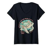 Womens Christian Teen Sea Turtle Psalm 69:34 V-Neck T-Shirt