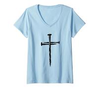 Womens Christian Three Nails Cross V-Neck T-Shirt