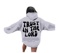 Women's Christian Trust In The Lord Cartoon Hoodies Fall Hooded Jesus Long Sleeve Pullover Sweaters Faith Thin Workou Graphic Trendy Casual Tops University I Love Jesus God with Hood Grey