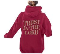 Womens Christian Trust In The Lord Graphic Hoodies Y2K Jesus Hooded with Hood Sweatshirts I Love Jesus Backwoods Fall Long Sleeve Clothes Cartoon Religious Jesus Saves Pullover Cute Red
