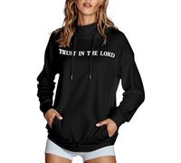 Women's Christian Trust In The Lord Hoodies 2025 Casual Jesus Anime with Hood Pullover Hoodies God Workou Turtleneck Graphic Sweaters Loose Fit Soft Religious Faith Aesthetic Fashion Black