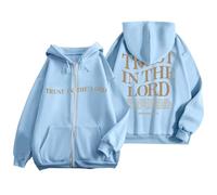 Women's Christian Trust In The Lord Preppy Hoodies Workou Jesus Drawstring with Hood Outfits Religious Lightweight Fall Graphic Zip Up Fleece Lined Pullover Hoodies Personalized God Sky Blue