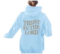Womens Christian Trust In The Lord Thin Hoodies Workou Jesus Long Sleeve with Hood Sweatshirts Faith Funny Fall Graphic Hooded Outfits Vintage God I Love Jesus Pullover Comfort Soft Sky Blue