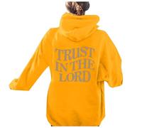Womens Christian Trust In The Lord Thin Hoodies Workou Jesus Long Sleeve with Hood Sweatshirts Faith Funny Fall Graphic Hooded Outfits Vintage God I Love Jesus Pullover Comfort Soft Yellow