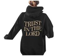 Womens Christian Trust In The Lord Thin Hoodies Workou Jesus Long Sleeve with Hood Sweatshirts Faith Funny Fall Graphic Hooded Outfits Vintage God I Love Jesus Pullover Comfort Soft Black