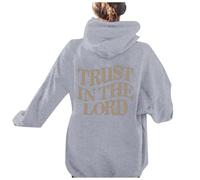 Womens Christian Trust In The Lord Thin Hoodies Workou Jesus Long Sleeve with Hood Sweatshirts Faith Funny Fall Graphic Hooded Outfits Vintage God I Love Jesus Pullover Comfort Soft Light Gray