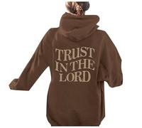 Womens Christian Trust In The Lord Thin Hoodies Workou Jesus Long Sleeve with Hood Sweatshirts Faith Funny Fall Graphic Hooded Outfits Vintage God I Love Jesus Pullover Comfort Soft Brown