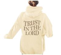 Womens Christian Trust In The Lord Thin Hoodies Workou Jesus Long Sleeve with Hood Sweatshirts Faith Funny Fall Graphic Hooded Outfits Vintage God I Love Jesus Pullover Comfort Soft Beige
