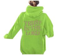 Womens Christian Trust In The Lord Thin Hoodies Workou Jesus Long Sleeve with Hood Sweatshirts Faith Funny Fall Graphic Hooded Outfits Vintage God I Love Jesus Pullover Comfort Soft Green