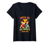 Womens Christian Urban Faith Message - Held by His Hands V-Neck T-Shirt