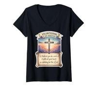 Womens Christian Volunteer Volunteering is My Ministry Jesus Christ V-Neck T-Shirt