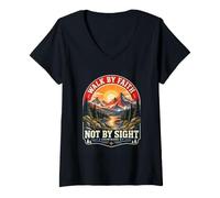 Women's Christian Walk by Faith Not by Sight Bible Inspired Believer V-Neck T-Shirt