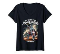 Womens Christian Warrior Armor of God Bible Quote Ephesians 6:11 V-Neck T-Shirt