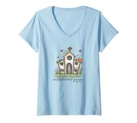 Women's Christian Wildflowers Grow Church Luke 12:27 Scripture V-Neck T-Shirt