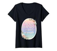 Womens Christian Woman Verse The Joy of The Lord is Your Strength V-Neck T-Shirt