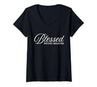 Womens Christian Women Pink Blessed Beyond Measure Funny Cute Girls V-Neck T-Shirt