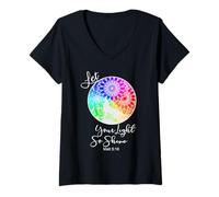 Women's Christian Worship Gift Rainbow Wolf Let Your Light Shine V-Neck T-Shirt