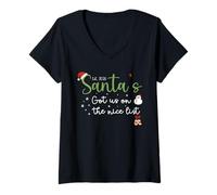 Womens Christmas Baby Announcement 2026 Santa’s Got Us on The List V-Neck T-Shirt