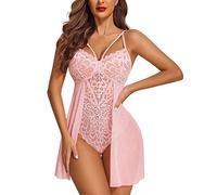 Women's Christmas Babydoll Naughty Hollow Out Mesh Set Curvy Fit Lingerie Santa Cosplay Outfit Soft Fur Trim Garter Belt Match Chemise