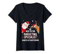 Womens Christmas Be Nice to The Marketing Specialist Santa V-Neck T-Shirt