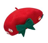 Women's Christmas Beret, Christmas Beret Hat - Bow Hat for Women, Cute Beret Hat, Warm Winter Hat for Christmas, Painter's Hat Made of Wool for Women and Girls