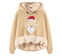 Womens Christmas Blouse Tops 2025 Tee Womens Pullover Sweater Fuzzy Fleece Sweatshirt Oversized Cozy Warm Tunics for Daily Life Xmas Gifts (Khaki, M)