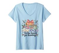 Womens Christmas Book Lover T'is The Season for Reading Holiday Tee V-Neck T-Shirt