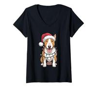 Womens Christmas Bull Terrier Dog Lover Funny Santa Xmas Pet Dogs V-Neck T-Shirt