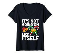 Womens Christmas Candy Cane It's Not Going to Lick Itself V-Neck T-Shirt