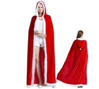 Women's Christmas Cape Bane - Plush Velvet Cape, Warm Red Tunic, Floor Length with Hood for Comfort, Elegant Holiday Outfit for Cosplay, Chr