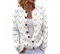 Women's Christmas Cardigan Funny Xmas Tree Print Shirts Casual Knitted Long Sleeve Sweater Casual Loose Fit Blouse in Autumn and Winter (White, XL)