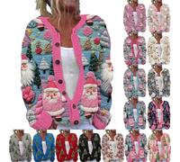Womens Christmas Cardigan Lightweight Long Sleeve Button Sweaters Ladies Chunky Cable Knit Reindeer Printed Cardigans Loose Funny Christmas Snowman Tree Graphic Sweater Plus Size Jumpers Hot Pink #1 S